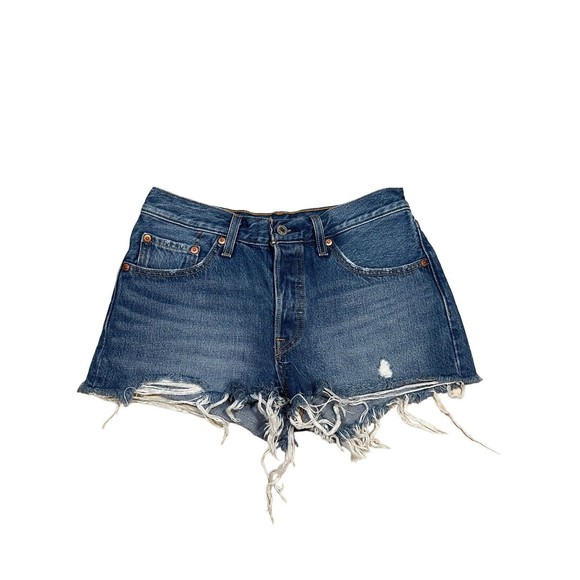 Levi's 501 Cut Off‎ Shorts Women's Size W27 Frayed Hem Mid-Rise Distressed Denim - Picture 1 of 11